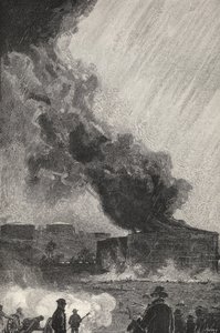 Egy égő olajtartály, űrtartalom 3500 hordó, a „The Century Illustrated Monthly Magazine”-tól, 1883. májustól októberig